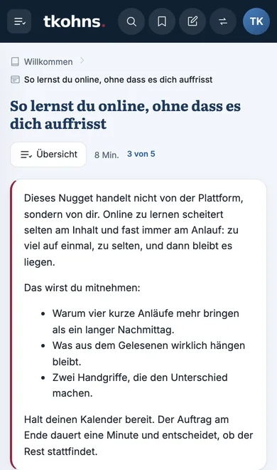 Lernmodul im WissensHub auf dem Telefon